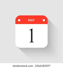 Vector icon page day calendar - 1 May. Pictogram template for anniversary, reminder, schedule, planning. Simple illustration reminder 1st day of month. Calendar on the wall for date, to-do list