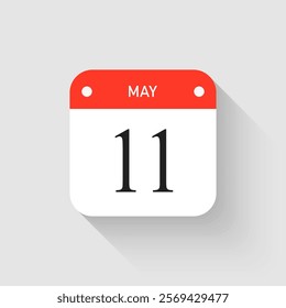 Vector icon page day calendar - 11 May. Pictogram template for anniversary, reminder, schedule, planning. Simple illustration reminder 11th day of month. Calendar on the wall for date, to-do list