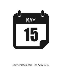 Vector icon page day calendar - 15 May. Pictogram template for anniversary, reminder, schedule, planning. Simple illustration reminder 15th day of month. Calendar on the wall for date, to-do list