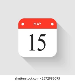 Vector icon page day calendar - 15 May. Pictogram template for anniversary, reminder, schedule, planning. Simple illustration reminder 15th day of month. Calendar on the wall for date, to-do list