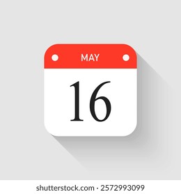 Vector icon page day calendar - 16 May. Pictogram template for anniversary, reminder, schedule, planning. Simple illustration reminder 16th day of month. Calendar on the wall for date, to-do list