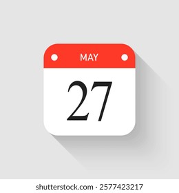 Vector icon page day calendar - 27 May. Pictogram template for anniversary, reminder, schedule, planning. Simple illustration reminder 27th day of month. Calendar on the wall for date, to-do list