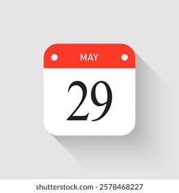 Vector icon page day calendar - 29 May. Pictogram template for anniversary, reminder, schedule, planning. Simple illustration reminder 29th day of month. Calendar on the wall for date, to-do list