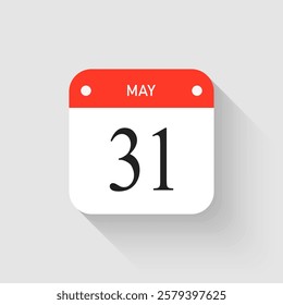 Vector icon page day calendar - 31 May. Pictogram template for anniversary, reminder, schedule, planning. Simple illustration reminder 31st day of month. Calendar on the wall for date, to-do list
