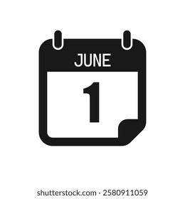 Vector icon page day calendar - 1 June. Pictogram template for anniversary, reminder, schedule, planning. Simple illustration reminder 1st day of month. Calendar on the wall for date, to-do list