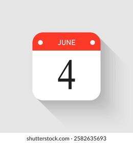 Vector icon page day calendar - 4 June. Pictogram template for anniversary, reminder, schedule, planning. Simple illustration reminder 4th day of month. Calendar on the wall for date, to-do list