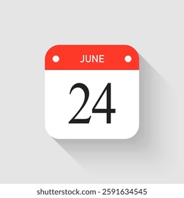 Vector icon page day calendar - 24 June. Pictogram template for anniversary, reminder, schedule, planning. Simple illustration reminder 24th day of month. Calendar on the wall for date, to-do list