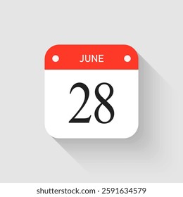 Vector icon page day calendar - 28 June. Pictogram template for anniversary, reminder, schedule, planning. Simple illustration reminder 28th day of month. Calendar on the wall for date, to-do list