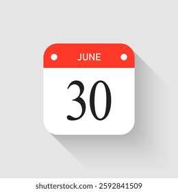 Vector icon page day calendar - 30 June. Pictogram template for anniversary, reminder, schedule, planning. Simple illustration reminder 30th day of month. Calendar on the wall for date, to-do list