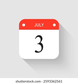 Vector icon page day calendar - 3 July. Pictogram template for anniversary, reminder, schedule, planning. Simple illustration reminder 3rd day of month. Calendar on the wall for date, to-do list