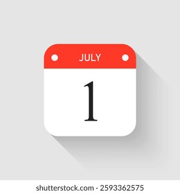 Vector icon page day calendar - 1 July. Pictogram template for anniversary, reminder, schedule, planning. Simple illustration reminder 1st day of month. Calendar on the wall for date, to-do list