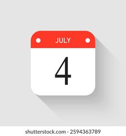 Vector icon page day calendar - 4 July. Pictogram template for anniversary, reminder, schedule, planning. Simple illustration reminder 4th day of month. Calendar on the wall for date, to-do list