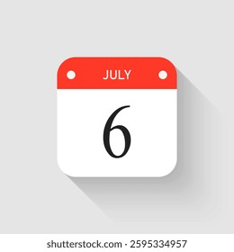 Vector icon page day calendar - 6 July. Pictogram template for anniversary, reminder, schedule, planning. Simple illustration reminder 6th day of month. Calendar on the wall for date, to-do list