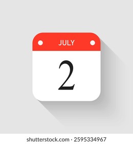 Vector icon page day calendar - 2 July. Pictogram template for anniversary, reminder, schedule, planning. Simple illustration reminder 2nd day of month. Calendar on the wall for date, to-do list