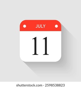Vector icon page day calendar - 11 July. Pictogram template for anniversary, reminder, schedule, planning. Simple illustration reminder 11th day of month. Calendar on the wall for date, to-do list