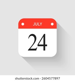 Vector icon page day calendar - 24 July. Pictogram template for anniversary, reminder, schedule, planning. Simple illustration reminder 24th day of month. Calendar on the wall for date, to-do list