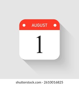 Vector icon page day calendar - 1 August. Pictogram template for anniversary, reminder, schedule, planning. Simple illustration reminder 1st day of month. Calendar on the wall for date, to-do list