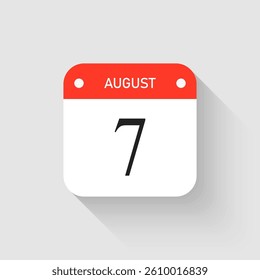 Vector icon page day calendar - 7 August. Pictogram template for anniversary, reminder, schedule, planning. Simple illustration reminder 7th day of month. Calendar on the wall for date, to-do list