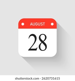 Vector icon page day calendar - 28 August. Pictogram template for anniversary, reminder, schedule, planning. Simple illustration reminder 28th day of month. Calendar on the wall for date, to-do list