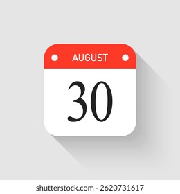 Vector icon page day calendar - 30 August. Pictogram template for anniversary, reminder, schedule, planning. Simple illustration reminder 30th day of month. Calendar on the wall for date, to-do list