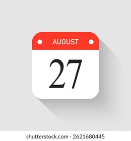 Calendário do dia da página do ícone do vetor - 27 de agosto. Modelo de pictograma para aniversário, lembrete, programação, planejamento. Lembrete de ilustração simples 27º dia do mês. Calendário no mural para data, lista de tarefas