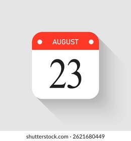 Calendário do dia da página do ícone do vetor - 23 de agosto. Modelo de pictograma para aniversário, lembrete, programação, planejamento. Lembrete de ilustração simples 23º dia do mês. Calendário no mural para data, lista de tarefas