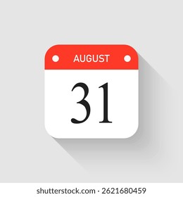 Calendário do dia da página do ícone do vetor - 31 de agosto. Modelo de pictograma para aniversário, lembrete, programação, planejamento. Lembrete de ilustração simples 31º dia do mês. Calendário no mural para data, lista de tarefas