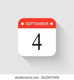 Calendário de dias da página do ícone do vetor - 4 de setembro. Modelo de pictograma para aniversário, lembrete, programação, planejamento. Lembrete de ilustração simples 4º dia do mês. Calendário no mural para data, lista de tarefas