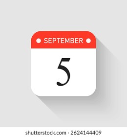 Vetor ícone página dia calendário - 5 de setembro. Modelo de pictograma para aniversário, lembrete, programação, planejamento. Lembrete de ilustração simples 5º dia do mês. Calendário no mural para data, lista de tarefas