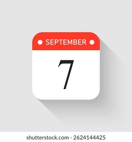Vetor ícone página dia calendário - 7 de setembro. Modelo de pictograma para aniversário, lembrete, programação, planejamento. Lembrete de ilustração simples 7º dia do mês. Calendário no mural para data, lista de tarefas
