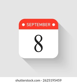 Vetor ícone página dia calendário - 8 de setembro. Modelo de pictograma para aniversário, lembrete, programação, planejamento. Lembrete de ilustração simples 8º dia do mês. Calendário no mural para data, lista de tarefas