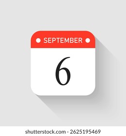 Vetor ícone página dia calendário - 6 de setembro. Modelo de pictograma para aniversário, lembrete, programação, planejamento. Lembrete de ilustração simples 6º dia do mês. Calendário no mural para data, lista de tarefas
