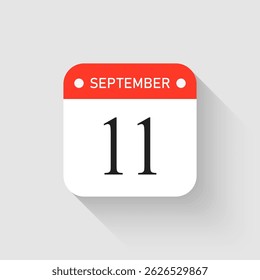 Vector icon page day calendar - 11 September. Pictogram template for anniversary, reminder, schedule, planning. Simple illustration reminder 11th day month. Calendar on the wall for date, to-do list