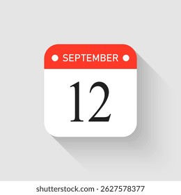 Vector icon page day calendar - 12 September. Pictogram template for anniversary, reminder, schedule, planning. Simple illustration reminder 12th day month. Calendar on the wall for date, to-do list