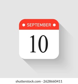 Calendário de dias da página do ícone do vetor - 10 de setembro. Modelo de pictograma para aniversário, lembrete, programação, planejamento. Lembrete de ilustração simples 10º mês do dia. Calendário no mural para data, lista de tarefas