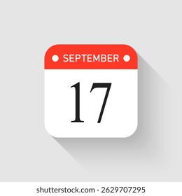 Vetor ícone página dia calendário - 17 de setembro. Modelo de pictograma para aniversário, lembrete, programação, planejamento. Lembrete de ilustração simples 17º dia do mês. Calendário na parede para a lista de tarefas pendentes