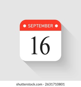 Vetor ícone página dia calendário - 16 de setembro. Modelo de pictograma para aniversário, lembrete, programação, planejamento. Lembrete de ilustração simples 16º dia do mês. Calendário na parede para a lista de tarefas pendentes