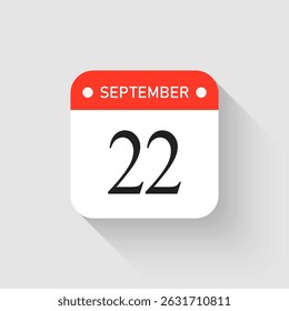 Vetor ícone página dia calendário - 22 setembro. Modelo de pictograma para aniversário, lembrete, programação, planejamento. Lembrete de ilustração simples 22º dia do mês. Calendário na parede para a lista de tarefas pendentes