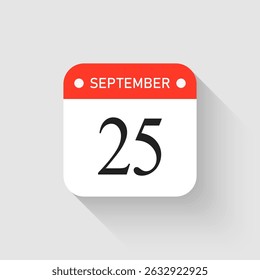 Vetor ícone página dia calendário - 25 setembro. Modelo de pictograma para aniversário, lembrete, programação, planejamento. Lembrete de ilustração simples 25º dia do mês. Calendário na parede para a lista de tarefas pendentes