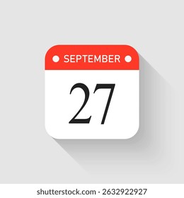 Calendário do dia da página do ícone do vetor - 27 de setembro. Modelo de pictograma para aniversário, lembrete, programação, planejamento. Lembrete de ilustração simples 27º dia do mês. Calendário na parede para a lista de tarefas pendentes