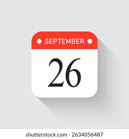 Vetor ícone página dia calendário - 26 de setembro. Modelo de pictograma para aniversário, lembrete, programação, planejamento. Lembrete de ilustração simples 26º dia do mês. Calendário na parede para a lista de tarefas pendentes