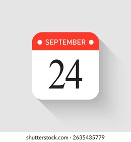 Vector icon page day calendar - 24 September. Pictogram template for anniversary, reminder, schedule, planning. Simple illustration reminder 24th day of month. Calendar on the wall for date to-do list