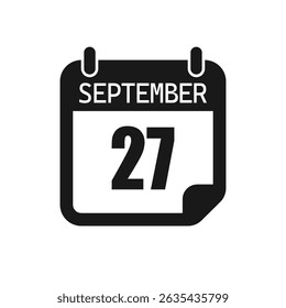 Calendário do dia da página do ícone do vetor - 27 de setembro. Modelo de pictograma para aniversário, lembrete, programação, planejamento. Lembrete de ilustração simples 27º dia do mês. Calendário na parede para a lista de tarefas pendentes