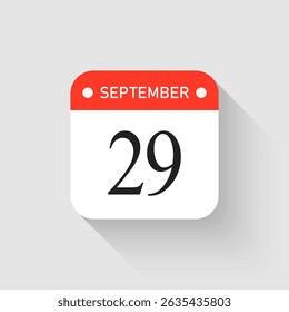 Vector icon page day calendar - 29 September. Pictogram template for anniversary, reminder, schedule, planning. Simple illustration reminder 29th day of month. Calendar on the wall for date to-do list
