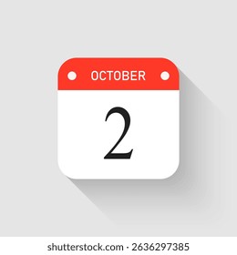 Vetor ícone página dia calendário - 2 de outubro. Modelo de pictograma para aniversário, lembrete, programação, planejamento. Lembrete de ilustração simples 2º dia do mês. Calendário no mural para data, lista de tarefas