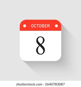 Vector icon page day calendar - 8 October. Pictogram template for anniversary, reminder, schedule, planning. Simple illustration reminder 8th day of month. Calendar on the wall for date, to-do list