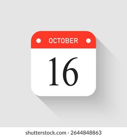 Vetor ícone página dia calendário - 16 de outubro. Modelo de pictograma para aniversário, lembrete, programação, planejamento. Lembrete de ilustração simples 16º dia do mês. Calendário no mural para data, lista de tarefas