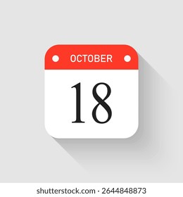 Vetor ícone página dia calendário - 18 de outubro. Modelo de pictograma para aniversário, lembrete, programação, planejamento. Lembrete de ilustração simples 18º dia do mês. Calendário no mural para data, lista de tarefas