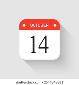 Vetor ícone página dia calendário - 14 de outubro. Modelo de pictograma para aniversário, lembrete, programação, planejamento. Lembrete de ilustração simples 14º dia do mês. Calendário no mural para data, lista de tarefas