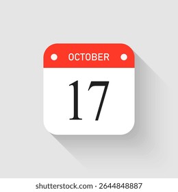 Vetor ícone página dia calendário - 17 de outubro. Modelo de pictograma para aniversário, lembrete, programação, planejamento. Lembrete de ilustração simples 17º dia do mês. Calendário no mural para data, lista de tarefas